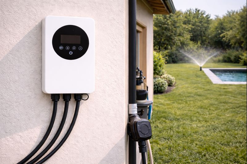 Équipements domotiques de piscine installés dans un local technique