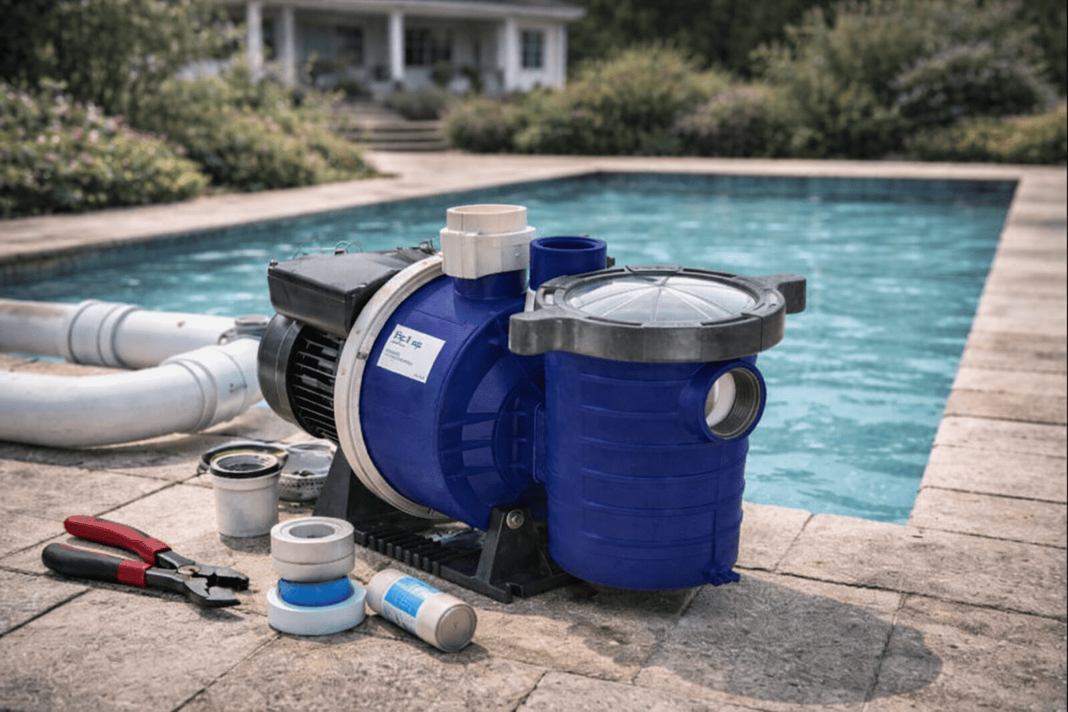 Pompe de filtration de piscine installée dans un local technique