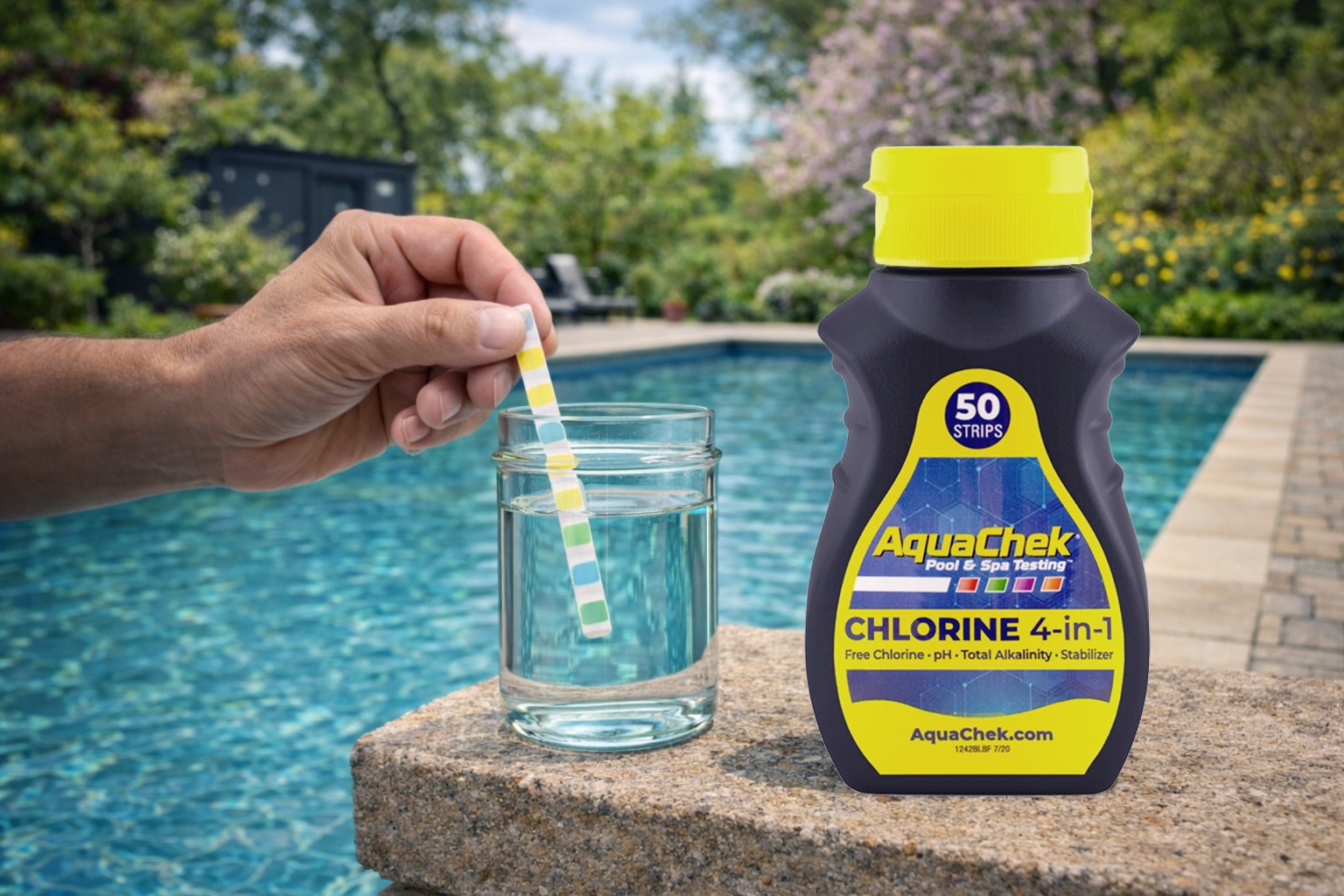 Analyse de l’eau de piscine avec kit de test pour pH et désinfectant