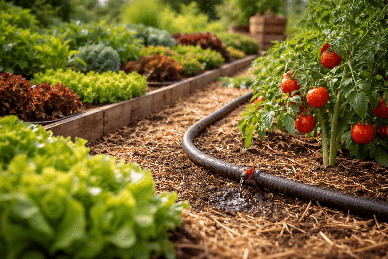 Installation d’un système de goutte-à-goutte dans un potager pour un arrosage précis et économique
