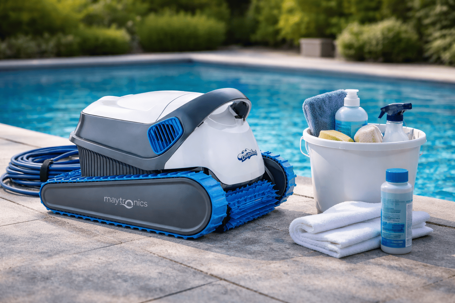 Visuel d’article sur le nettoyage et l’entretien d’un robot de piscine pour maintenir ses performances et la qualité de l’eau