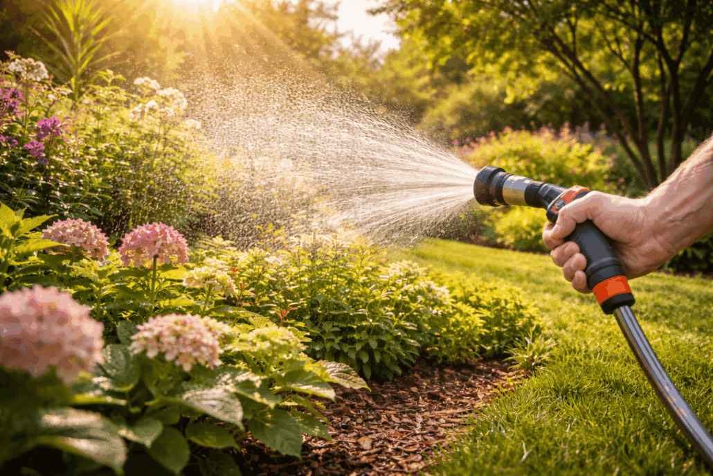 Illustration d’un article sur l’arrosage du jardin en période de canicule avec des pratiques pour économiser l’eau