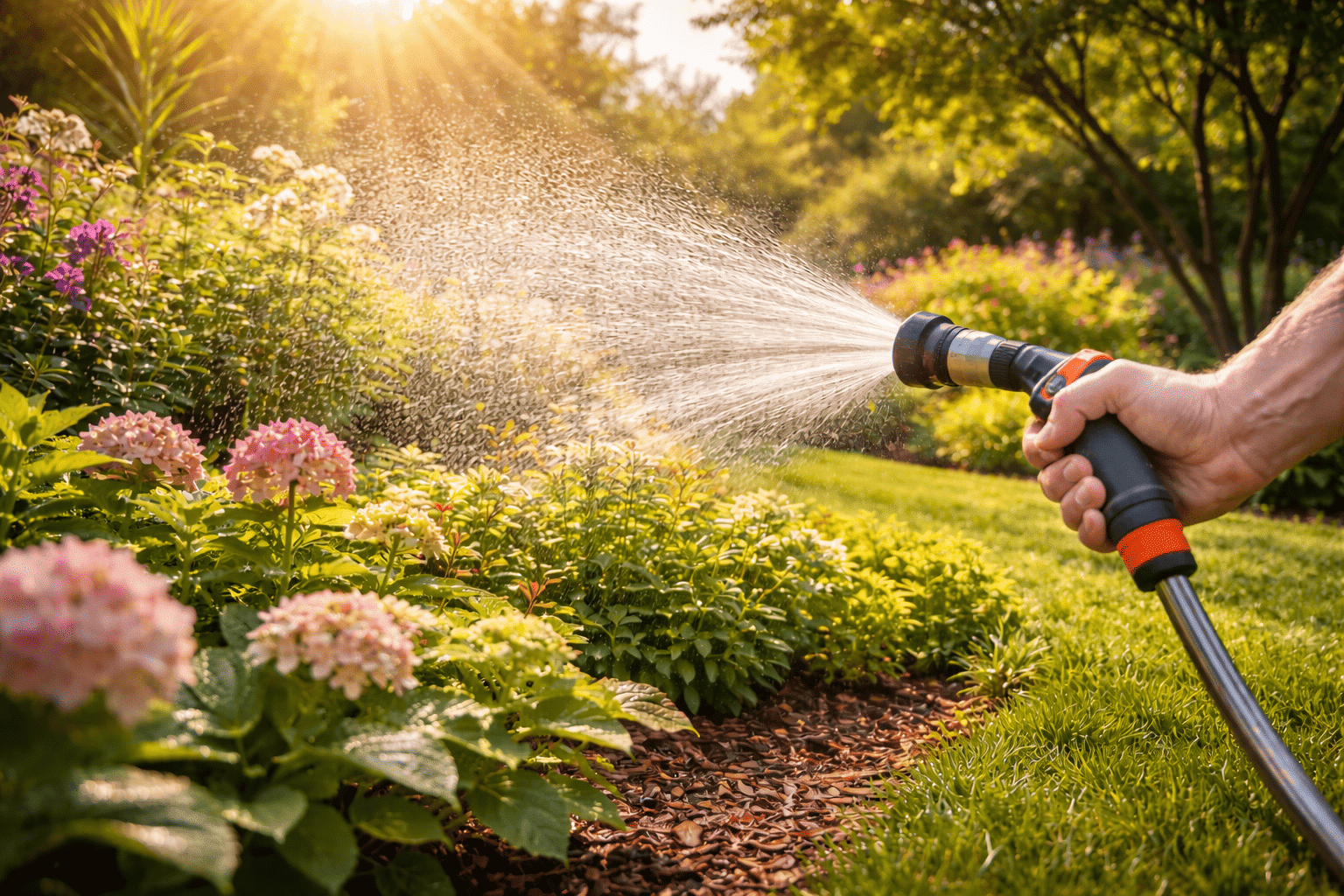 Illustration d’un article sur l’arrosage du jardin en période de canicule avec des pratiques pour économiser l’eau