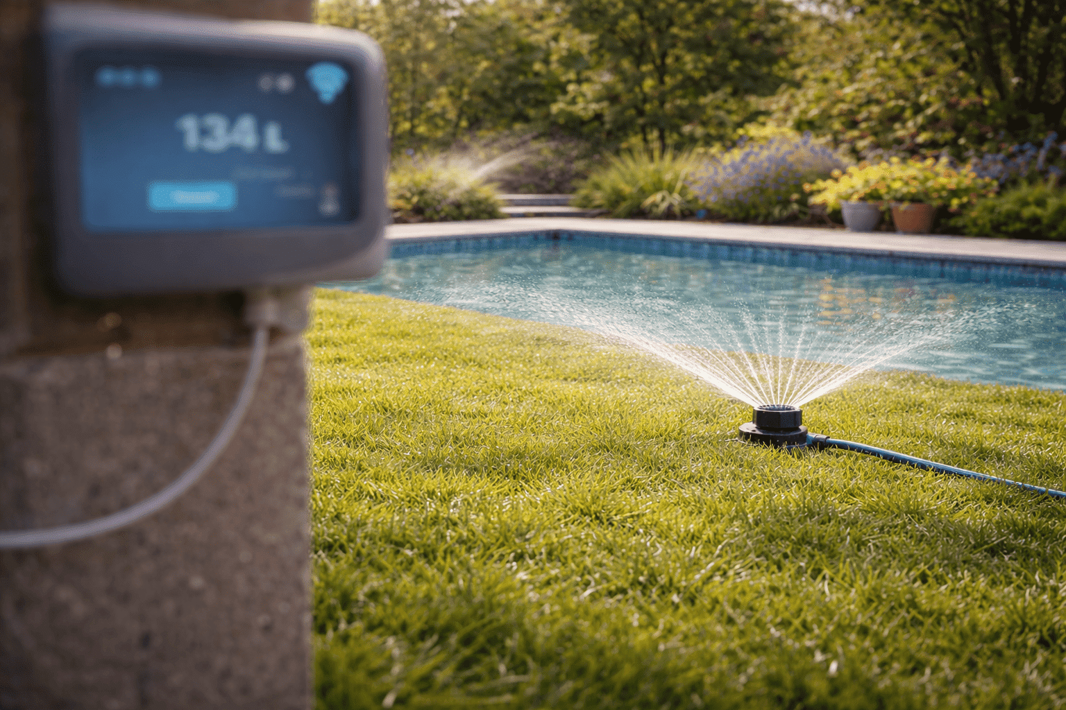 Illustration de la surveillance en temps réel de la consommation d’eau via un système domotique pour la maison et le jardin