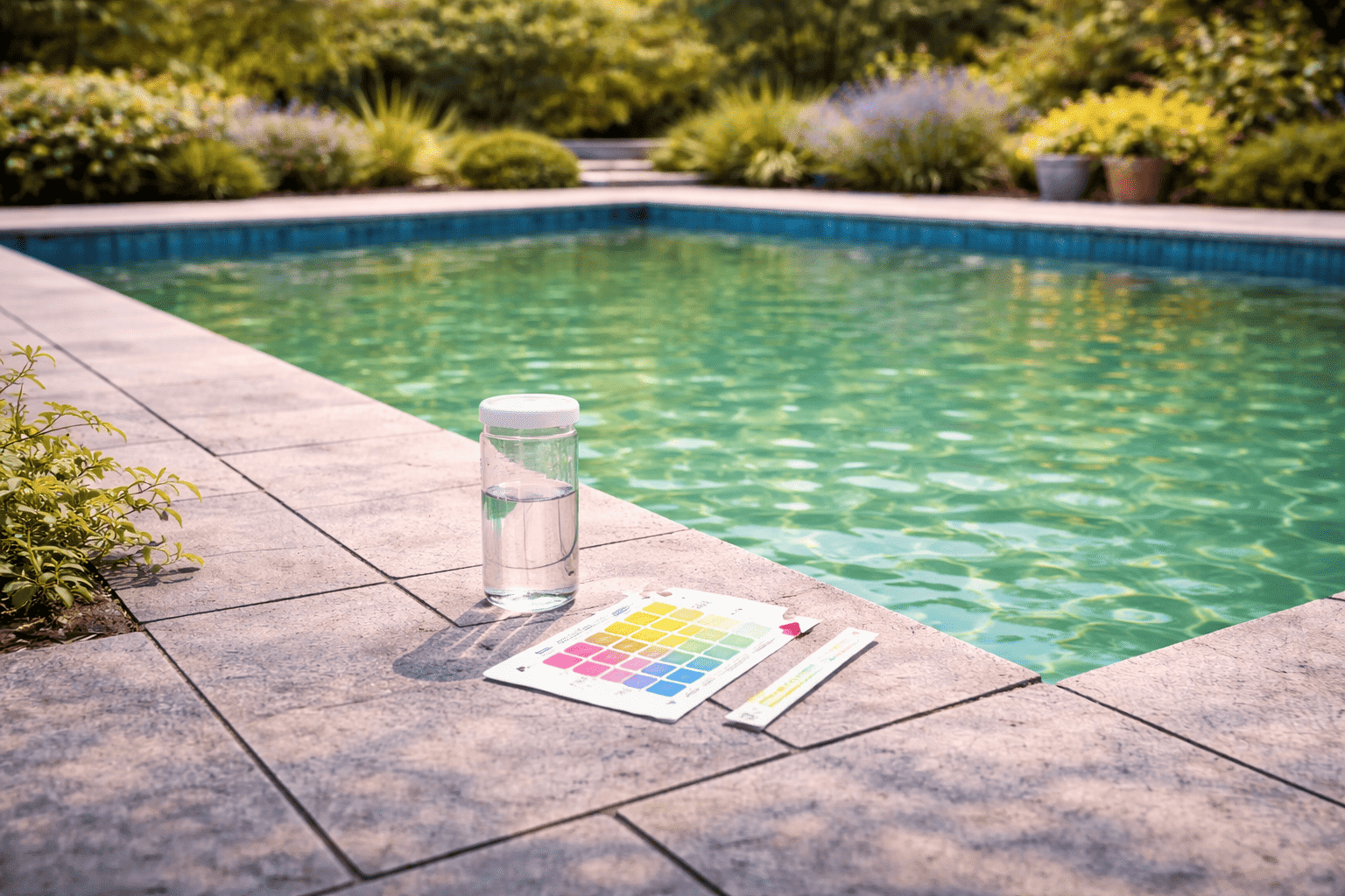 Visuel d’article sur le contrôle et l’équilibre du pH de l’eau d’une piscine en période estivale