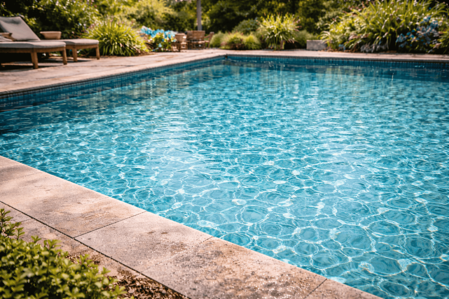 Illustration d’une piscine à l’eau cristalline mettant en avant le système de filtration et la qualité de l’eau