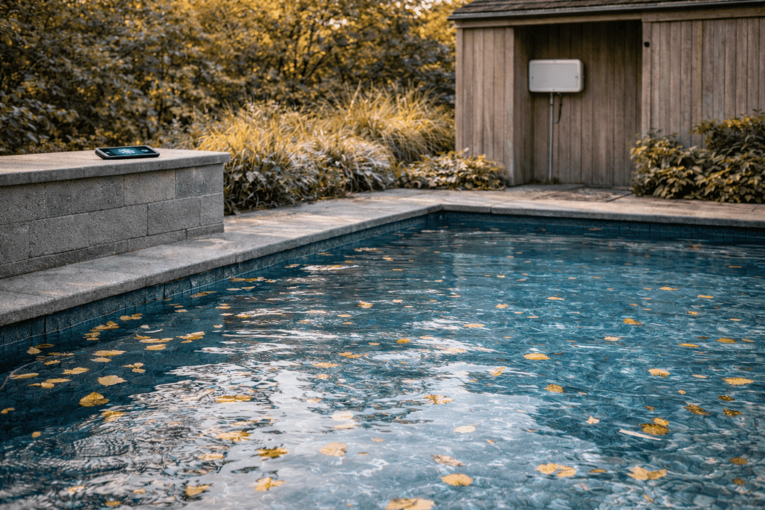 Préparation de la piscine en mode hiver avec système de domotique pour gérer filtration, niveau d’eau et protection antigel